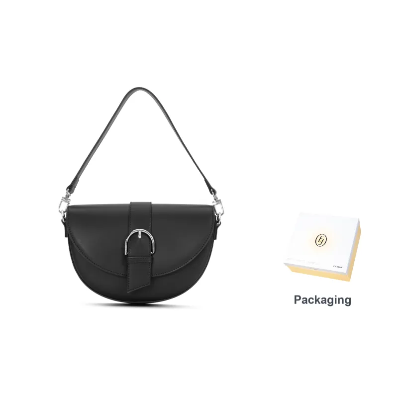FERIA Cow Leather Saddle Bag, Portable Crossbody Bag, Shoulder Bag Medium Size Women's Pink/Black-6