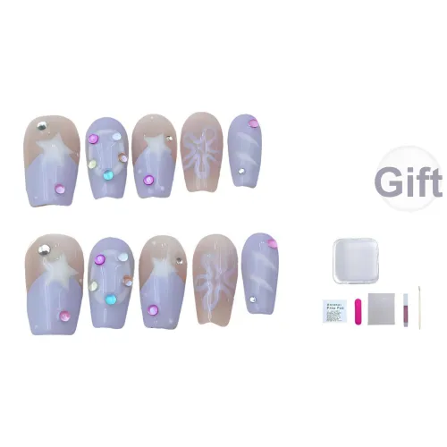 Несколько больше милых Французский Сладкий стиль Ручная работа Дофаминовая одежда False Nail Короткий ЛАДДЕР Фиолетовый Телесный Милый