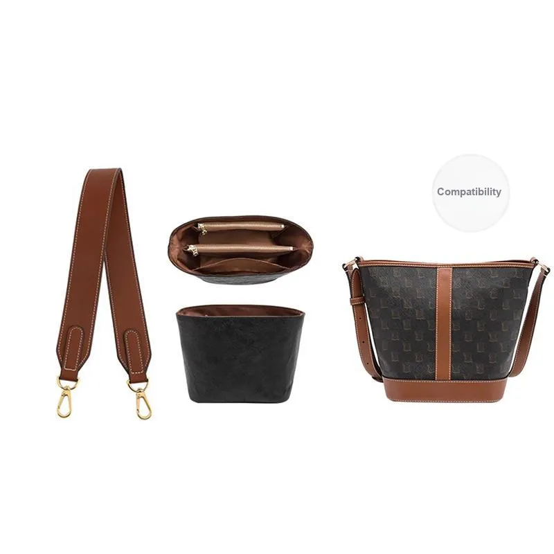 Ingenuity Handmade DuPont Paper Medium Bag Liner Super Light Water Resistant Storage Bag With Strap Women's Black/Brown-2