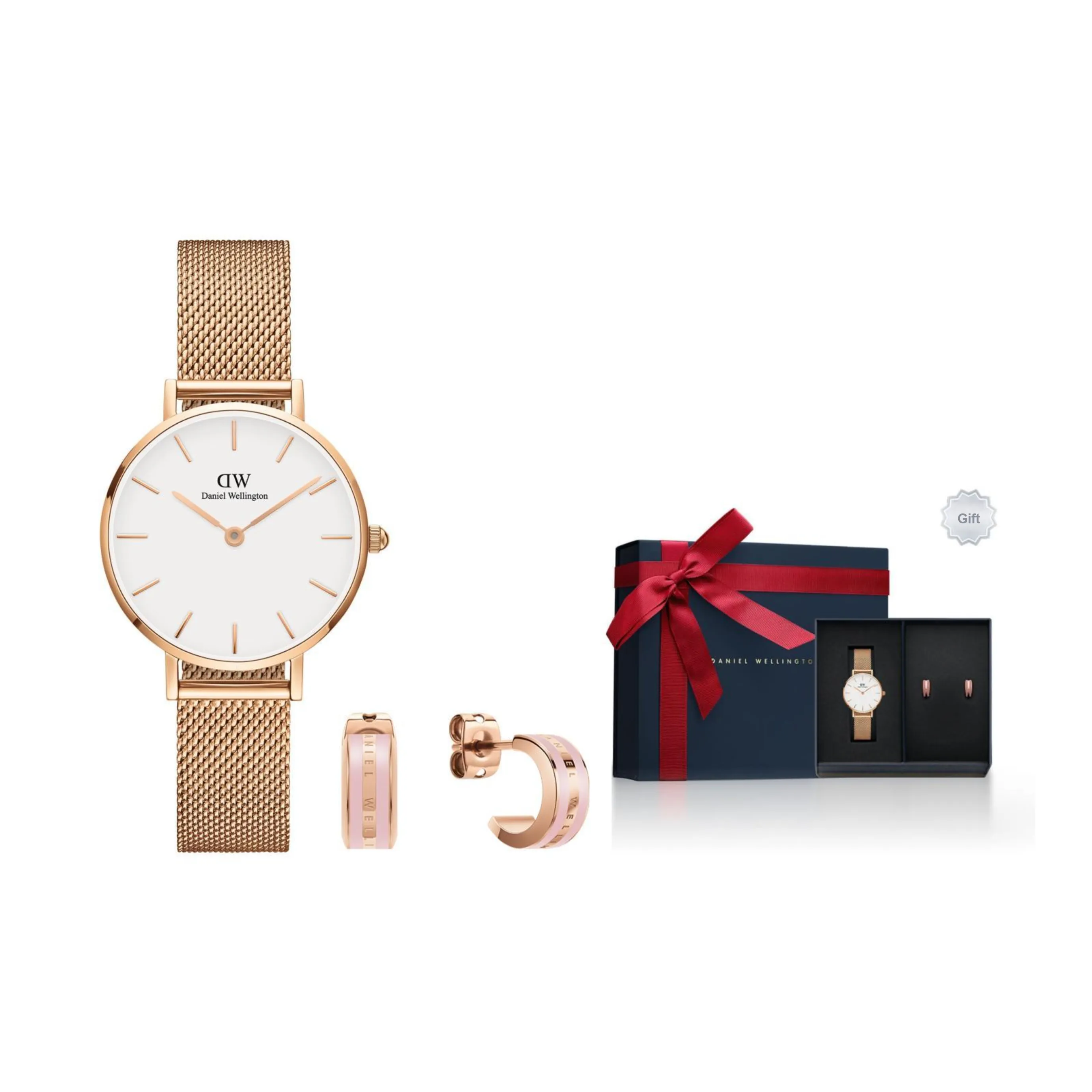 Daniel Wellington PETITE Collection Европейские Американские Часы Набор Серьги с Эмаллю Кварцевый Механизм Белый Циферблат Женские Часы