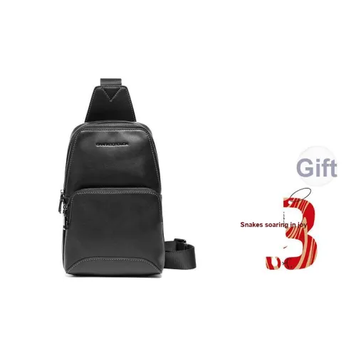 Sharkborough Cow Leather Sling Bag Shoulder Bag Crossbody Bag Men's Black