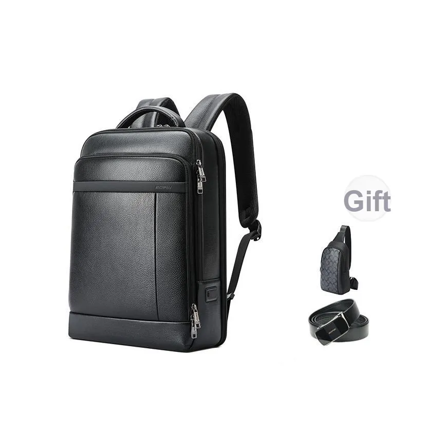 BOPAI Рюкзак из крупнозернистой текстуры коровьей кожи сумка для ноутбука стандартная мужская черная