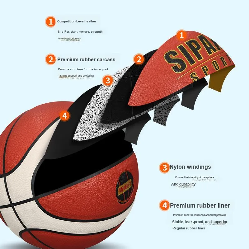 SIPAKESPORT PU Basketball Brown White Multicolor Size 7 Match Unisex-9