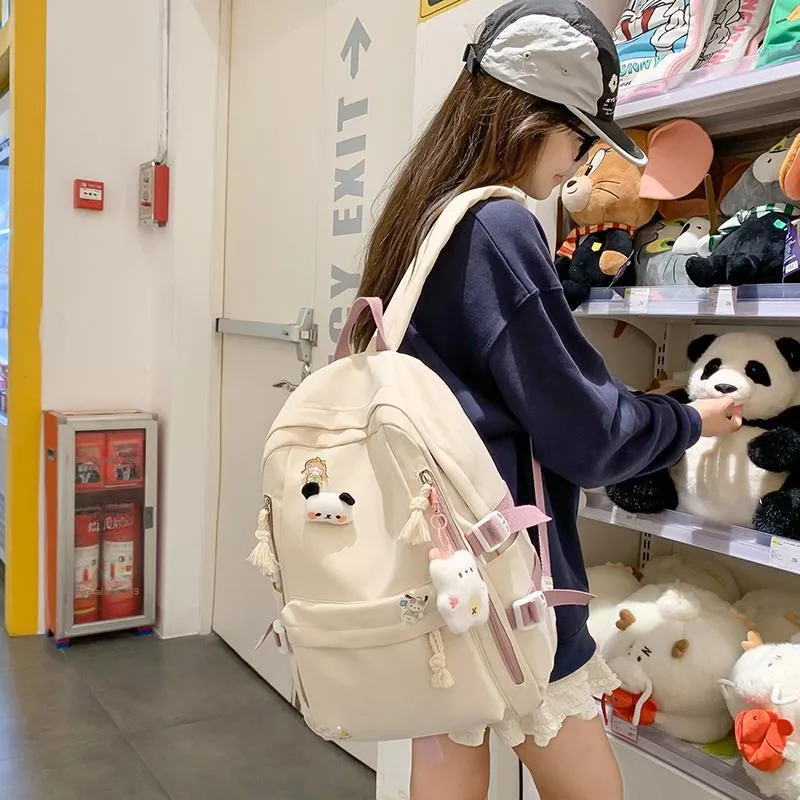 Single Warehouse Nylon Backpack Unisex White/Pink/Blue/Green/Black-1