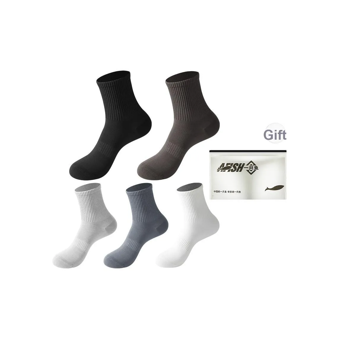 AFISH Mid-Calf Socks Men's 5 Pairs Shopping Bags