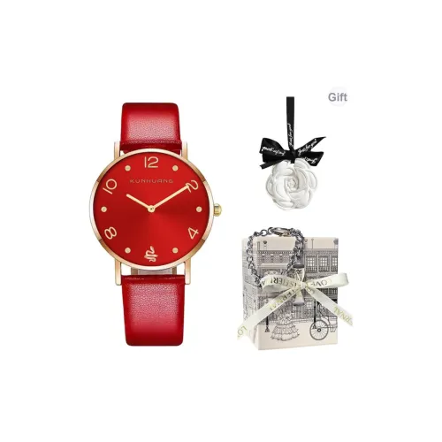 KUN HUANG Кварцевый механизм Часы Женские Красный Циферблат