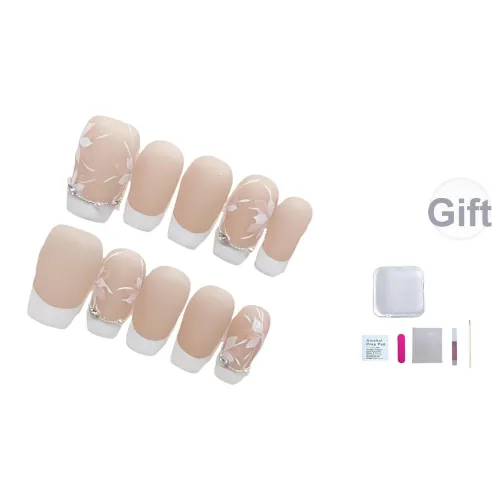 A Few More Cute Матовый Ручной Рисунок Маленький Цветок Стальной Бусина Стразы False Nail Короткий Лестница Светло-Розовый Телесный Французский