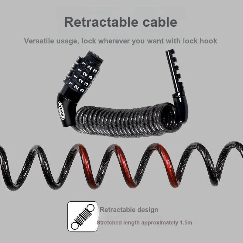YEMA Bicycle Locks Outdoor Zinc Alloy Steel Cable PVC Jacket Burglar-Resistant Coded Lock 4mmx1.5m-2