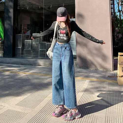 YICHEN Винтажные синие обрезанные брюки женские джинсы