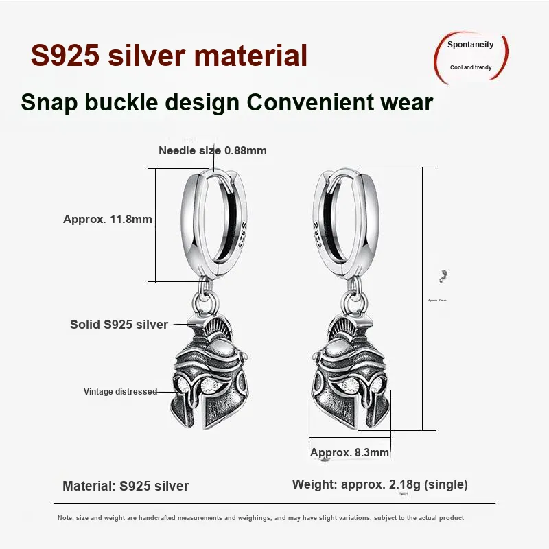 DAIRUO S925 Silver Earrings Men's-3