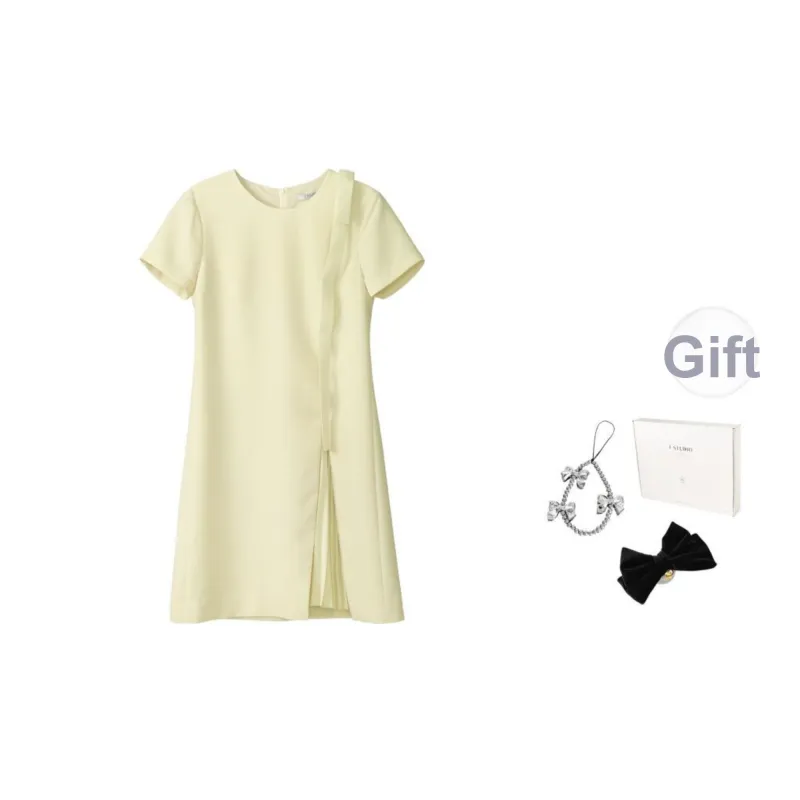 Fstudio Korean Style Soft And Elegant Outfit With Crew Neck Design And Shirring Short Sleeved Dress Women's-0