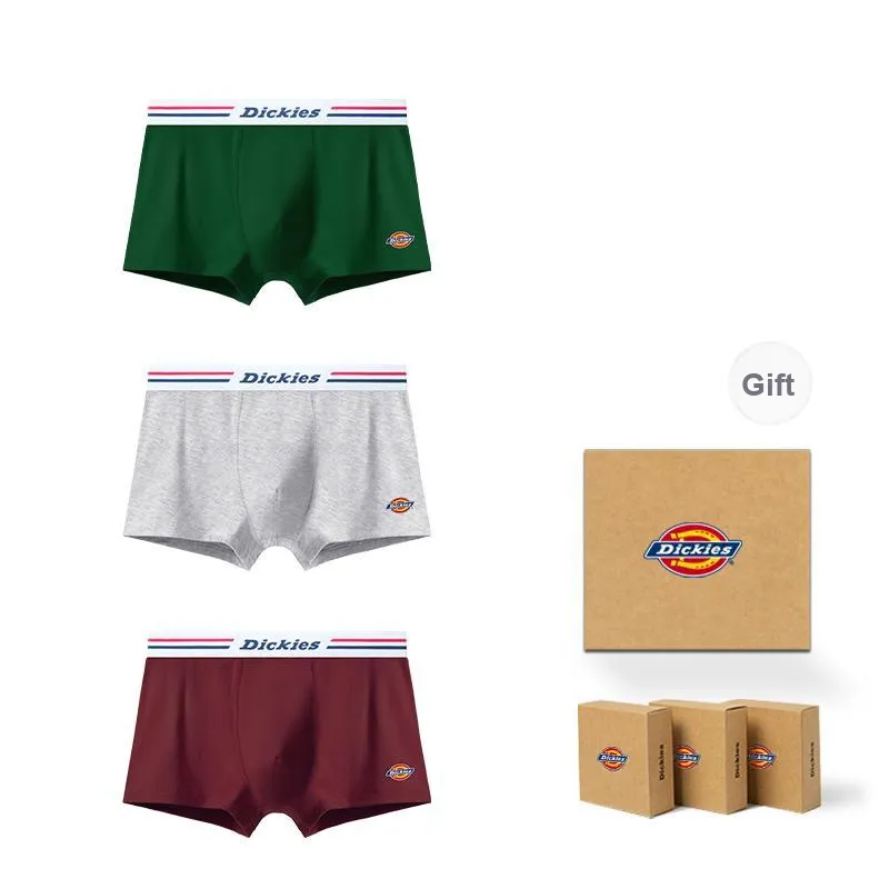 Dickies Underpants Men's Seamless Print LOGO Breathable Skin Friendly Sports Square Panty Gift Box Combo Set-25