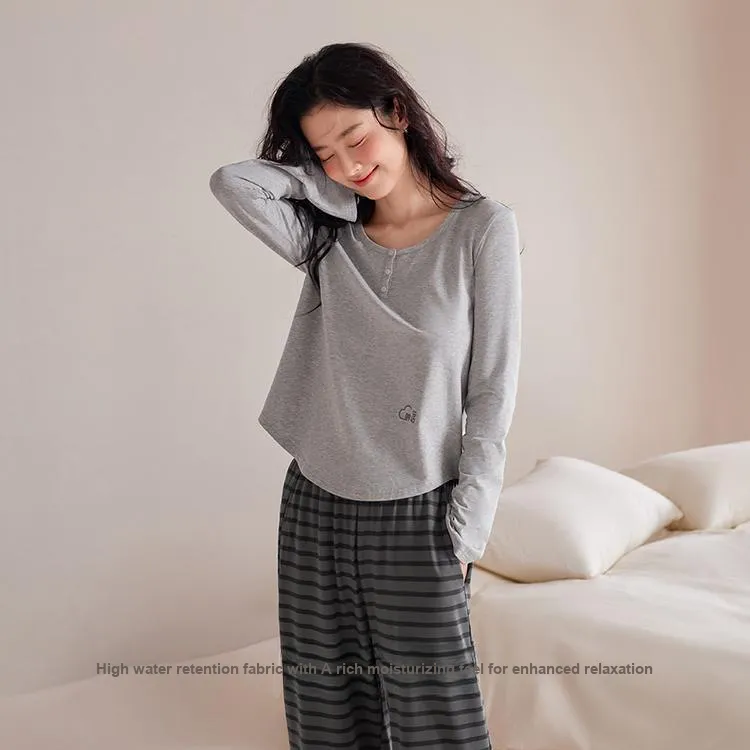 JINGYUN Deep Pajama 70 Pajama Set Women's Bean Gray-3