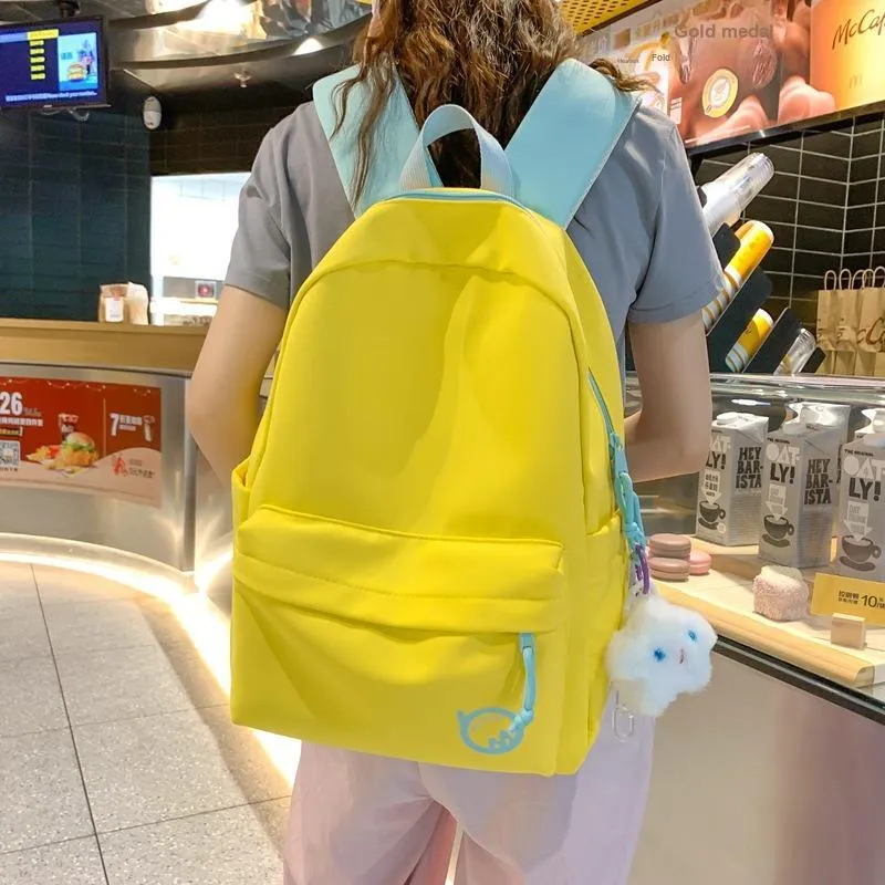 XOKY Nylon Backpack Unisex Black/White/Yellow/Green-5