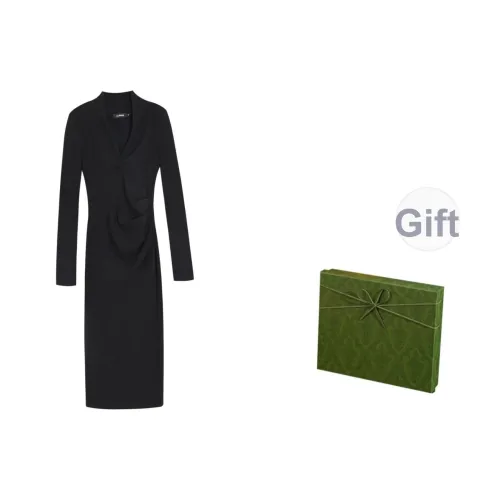 DITB Черные Женские Длинные Платья с Длинными Рукавами