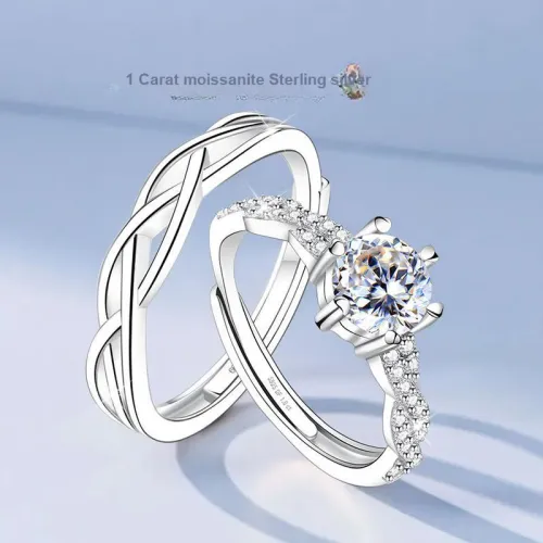 EAST BEAUTY S925 Sterling Silver Couple Diamond Ring Unisex
