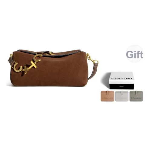 Cthulhu Коровья кожа Буква С с откидной крышкой Багетная сумка Сумки через плечо Средний Женский Кофейно-коричневый