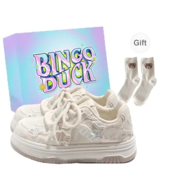 BINGO DUCK Slip Resistant Low Top Skateboard Shoes Women's Ecru
