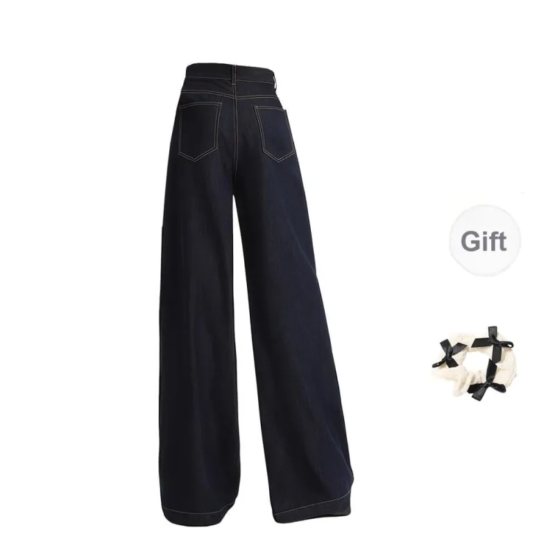 CPAURA Jeans Women's Dark Blue+Bowknot Hair Tie Comes With-1