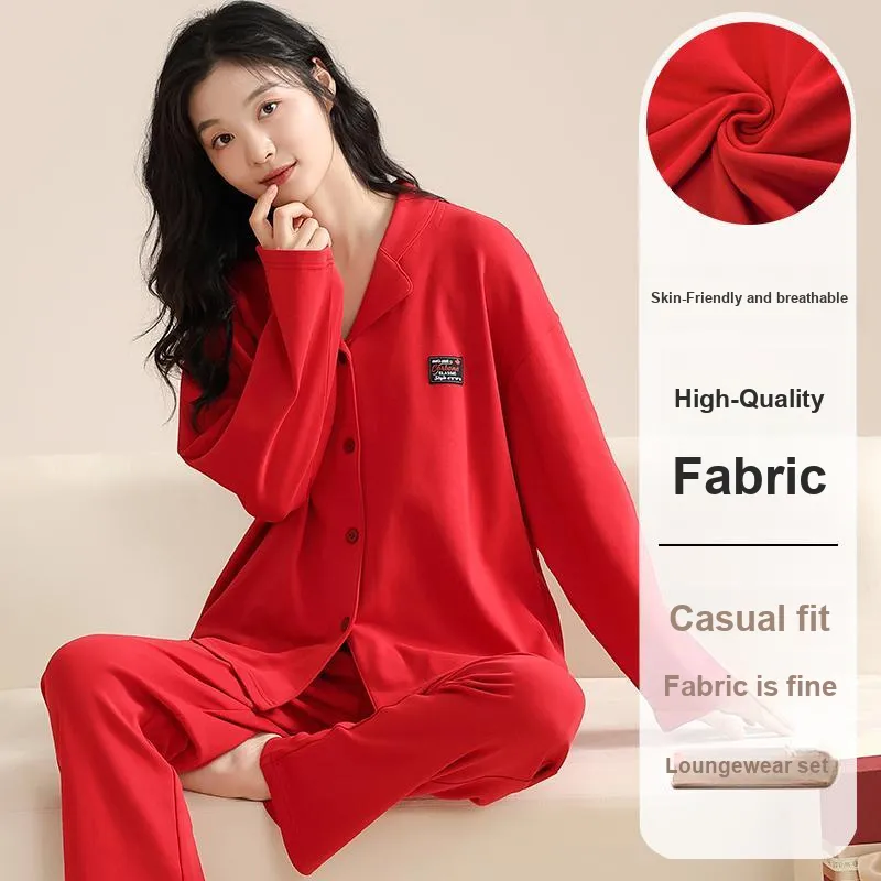 XIAFENYAN Pajama Set Women's Red-7