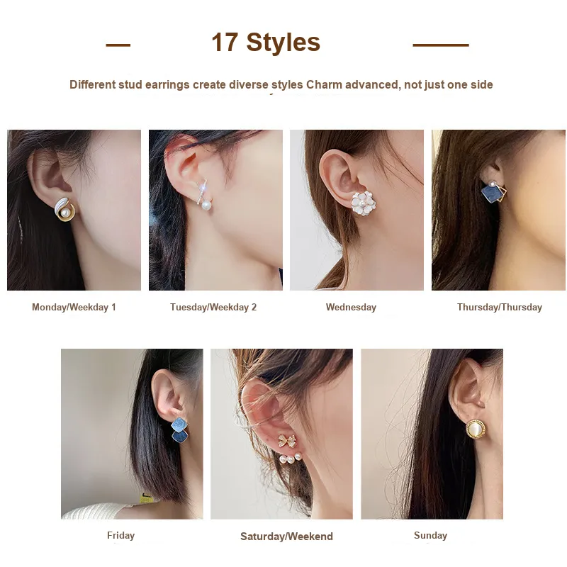 Andaozi S925 Silver Stud Earrings Women's-3