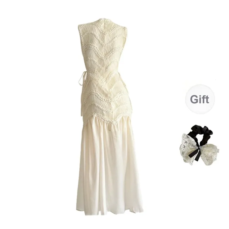 PAVEA Sleeveless Dress Women's Apricot+Hair Tie Comes With-1