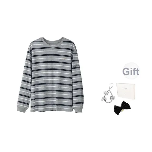 Fstudio Early AUTUMN Корейский стиль Маленький Преппи стиль Полосы Пэчворк Длинный рукав Т-рубашка Женская