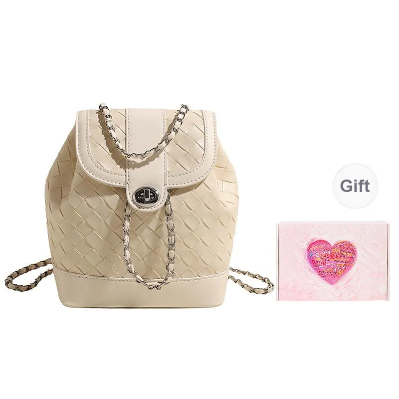 NATTY Chanel Inspired Bucket Bag, Backpack Small Size Women's Silver/Black/Blue/Beige-46