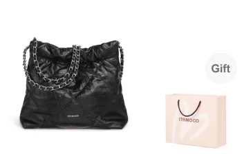 Miao Di Top Grain Cow Leather Shoulder Bag Medium Size Women's Obsidian Black