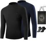 Mock Neck Fleece-Lined 2 Pack (Black+Navy Blue) with 2 Pack Socks+Shopping Bag Included