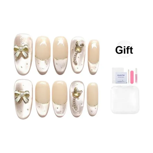 Yun Yue Joe Little Miss Элегантность Кошачий глаз Бант False Nail Средний Steepness Овал Телесный Градиентный Французский 25мм