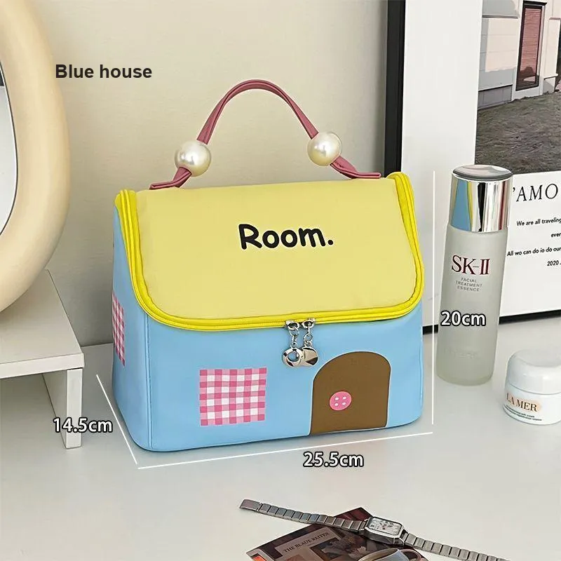 LIANXIANGKE Little House Dopamine Dressing Makeup Bags Large Capacity Partitioned Multi Layer Portable-3