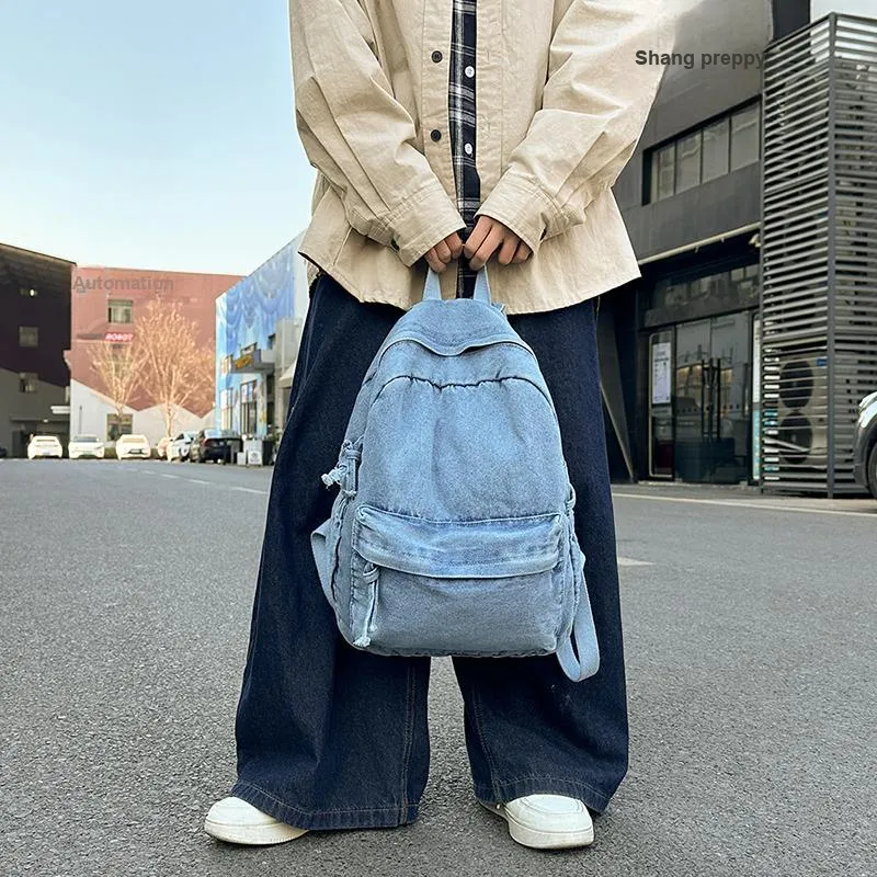 Single Warehouse Denim Backpack Unisex Dark Blue/Gray/Light Blue-1