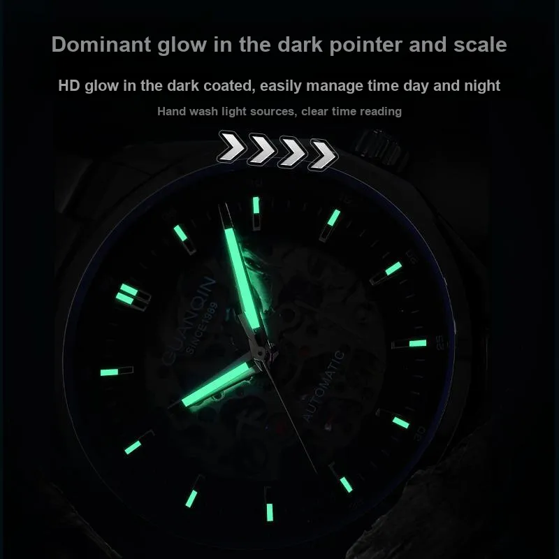 GUANQIN Automatic Mechanical Movement Stainless Steel Watchband Watch Men's Watches Black Dial-8