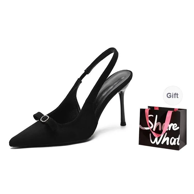 BIGTREE Slim Heel High Heels Women's Black-6