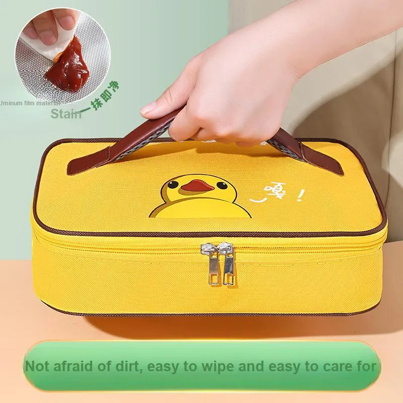 Qifeng Water-Resistant Oil-Proof Portable Lunch Box Storage Bag Yellow/Pink/Blue-17