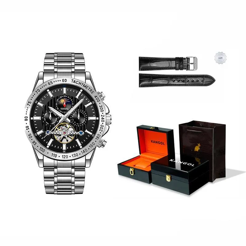 KANGOL Interstellar Series Automatic Mechanical Movement Stainless Steel Strap Watch Men's Watches Black Dial-25