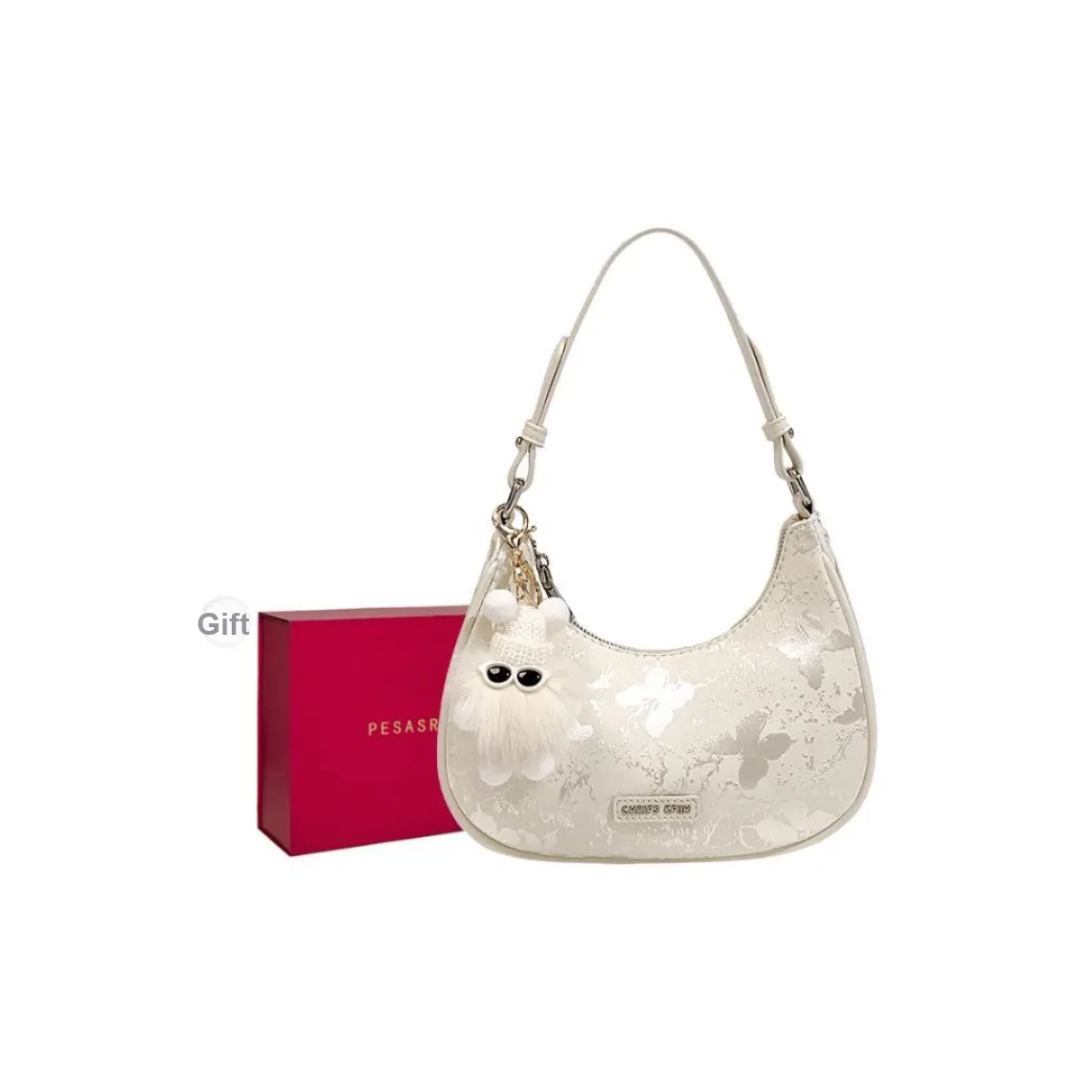 PESASRIE PU Shoulder Bag, Crossbody Bag Regular Women's Ecru