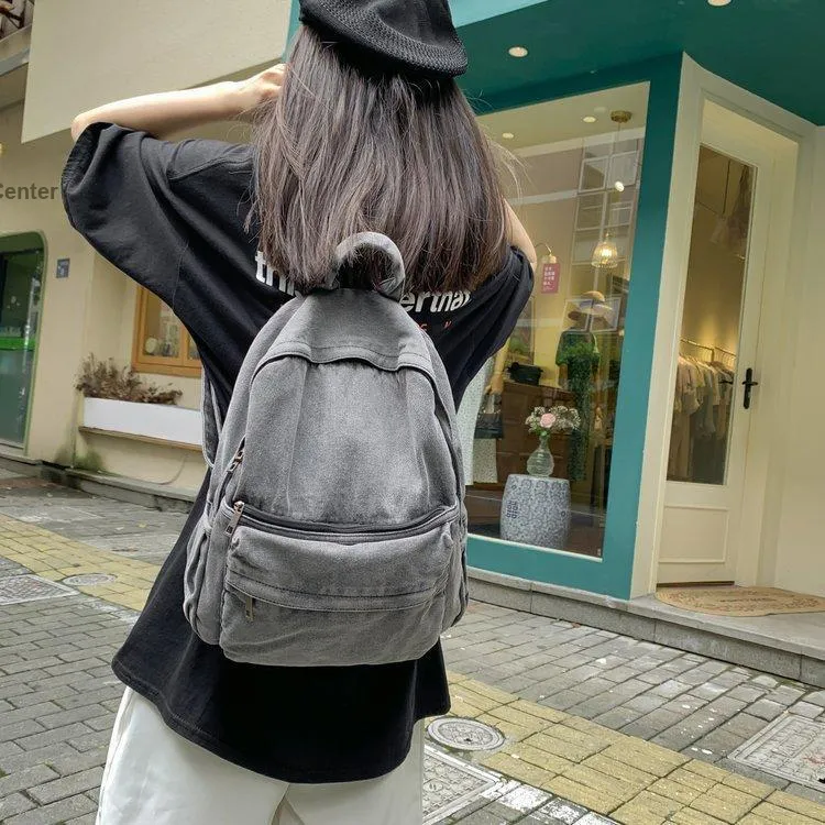 Huangmu Denim Backpack Regular Unisex Dark Gray/Light Blue-2