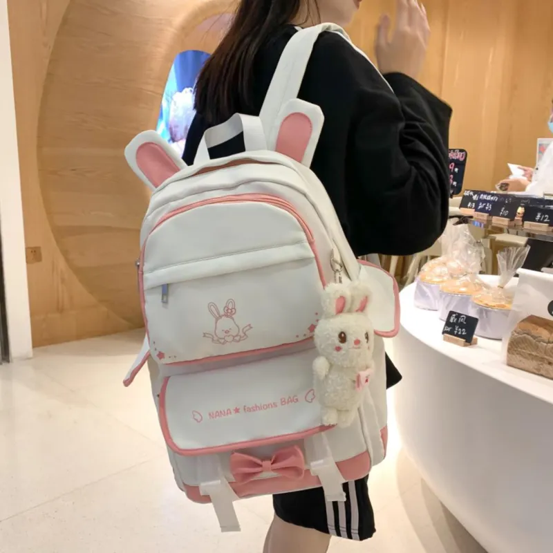 Cwatcun Nylon Backpack Unisex White & Black/White & Pink/White & Brown/White & Blue/Pink-3