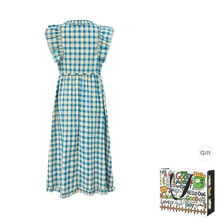 HAPG Sleeveless Dresses Women's Plaid Dress Shopping Bag-1