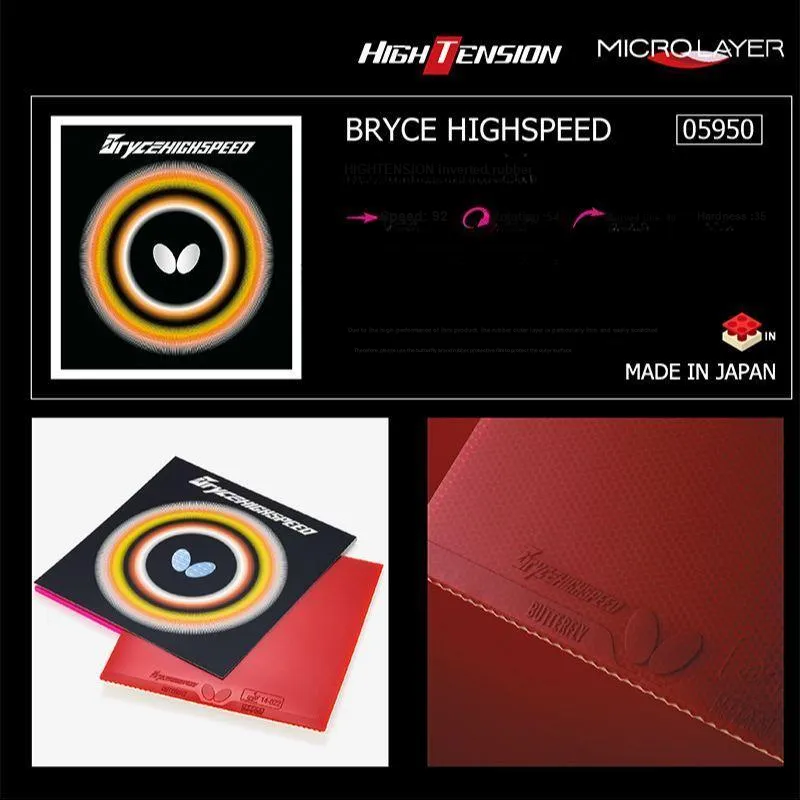 Butterfly BRYCE HIGH SPEED Table Tennis Rubbers Sponge Inverted Rubber All Compatibility Thick 2.1mm/1.9mm/1.7mm Red-4