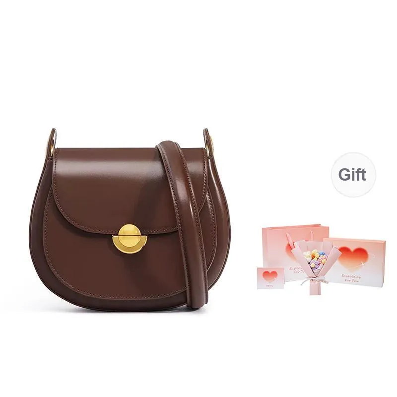 Marino Orlandi Split Cow Leather With Synthetic Leather Saddle Bag, Crossbody Bag, Shoulder Bag Women's White/Coffee-18
