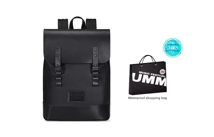 UMM Nylon Fabric Backpack Medium Size Unisex Black-6