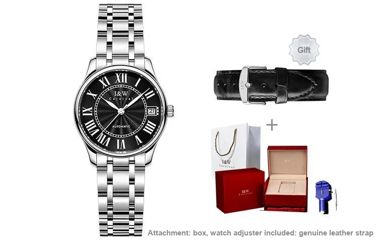 I&W CARNIVAL HWGUOJI Automatic Mechanical Movement Stainless Steel Watchband Watch Unisex White Dial-6