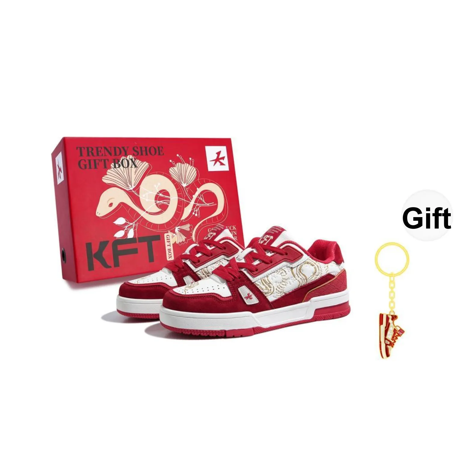 KFT Cloud Pattern Anti Slip And Wear Resistant Height Increasing Low Top Skateboard Shoes Unisex White Red