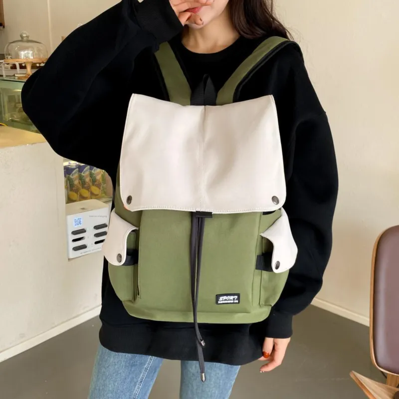 LETOO Nylon Fabric Backpack Regular Unisex Blue White/Black White/Black/Green White-20