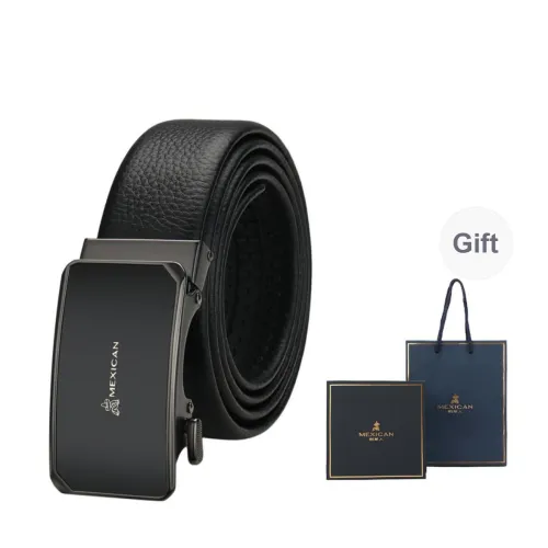 MEXICAN Mirror Finish Automatic Buckle, Inward Curling Hair Cow Leather Belts Men's 3.5cm Width