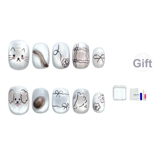 JINGCHANXUE Счастье Щенок Ручной Работы Граффити False Nail Короткий Квадратный и Круглый Фарфоровый Белый Однотонный