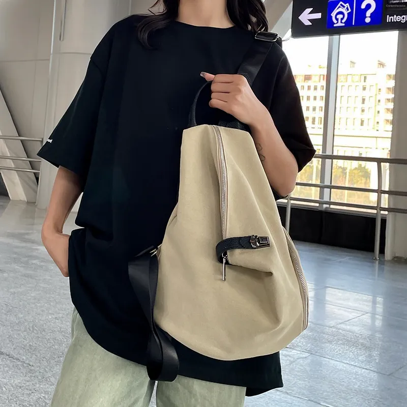 Dusen Kangaroo Canvas Backpack Regular Unisex Black/Beige/Khaki-6